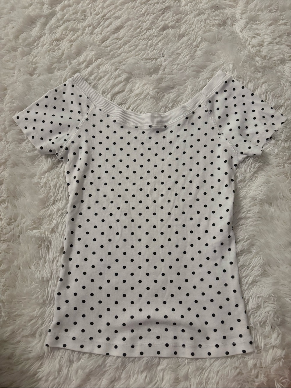 Brandy Melville White Polka Dot Off-Shoulder Crop Top